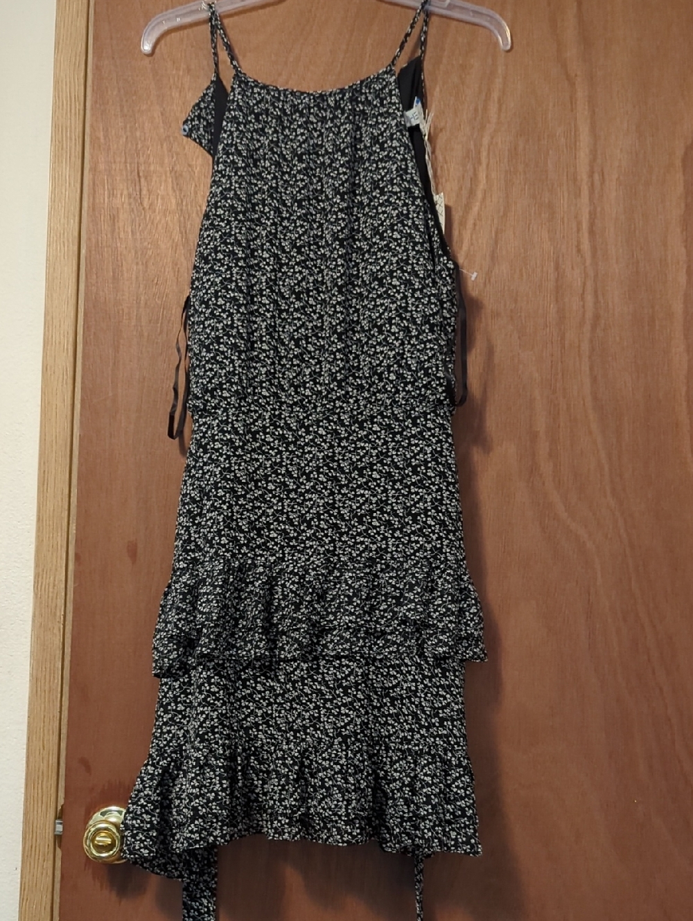 She + Sky Black with White Ditsy Floral Mini Dress